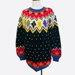Vintage Kitty Hawk Vivian Wang Sweater Black Red Sequined Argyle